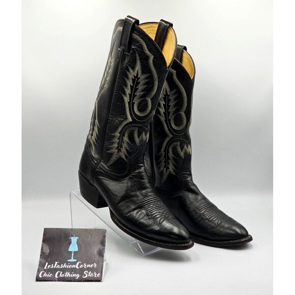 Tony Lama Men's Black Leather Western Cowboy Round Toe Boots Size 8D 2856 - Picture 4 of 16